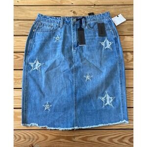 NWT Buffalo David Bitton Denim Skirt Size 30 High Rise Back Slit Raw Hem $79